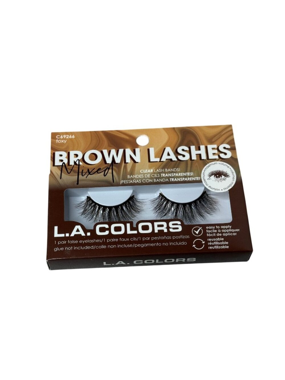 LA Colors Foxy Brown False Eyelashes Clear Band Reusable NWT
